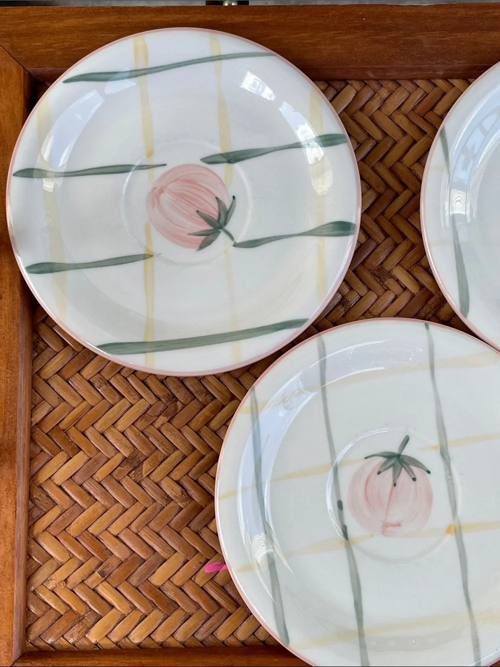 Vintage Gibson Hand-Painted Peach Saucers Set of Four